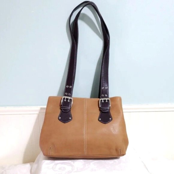 NEW Tignanello Nut Brown 100% Leather Satchel Shoulder Bag Purse Handbag Adjusts - Picture 1 of 13